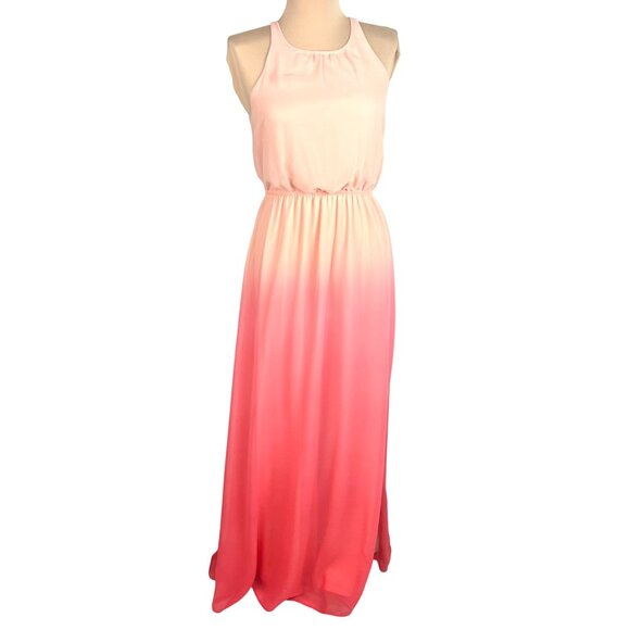 Lauren Conrad Dye Dipped Chiffon Maxi Dress 4 Flowy Beach Boho Vacay Resort Soft - Picture 2 of 12